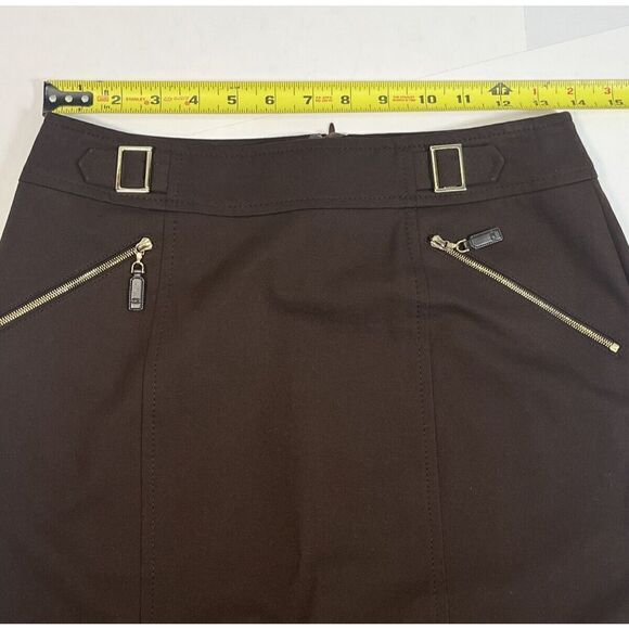 Escada Skirt Brown Pencil Zipper Pockets Pleat Lined Size 4 US 34 German - Picture 10 of 16